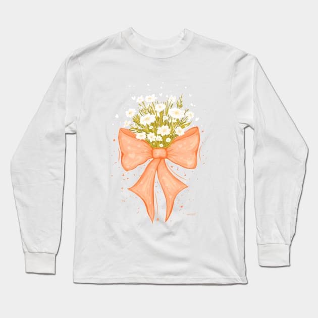 Pantone Peach Fuzz Coquette Bows with White Flowers Long Sleeve T-Shirt by rnmarts